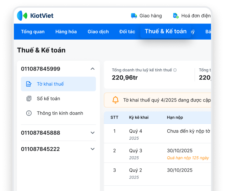 Giao diện tính năng Thuế & Kế toán KiotViet