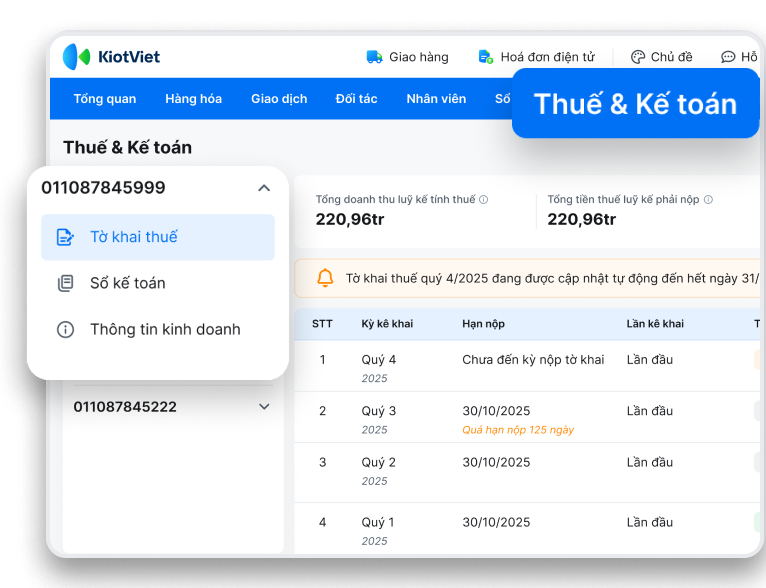 Giao diện tính năng Thuế & Kế toán KiotViet